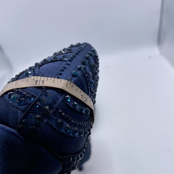 XYD Navy Pointed Toe Low Heel D'Orsay Rhinestone Studs Pump - Picture 8 of 8